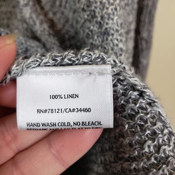 Eileen Fisher Gray Open Front Knit Linen 3/4 Sleeve Cardigan Sweater Size Medium - Picture 4 of 7